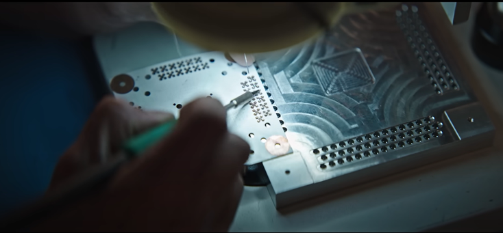 A person solders quantum computer components