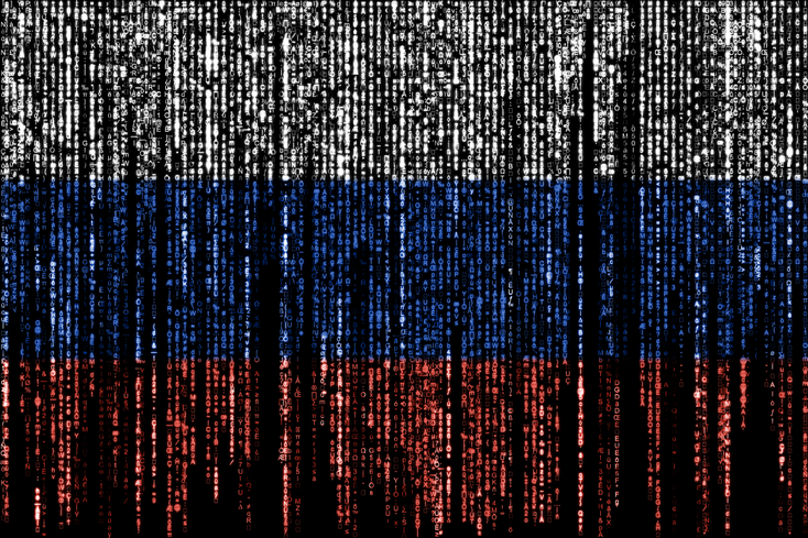 The Russian flag in descending binary characters