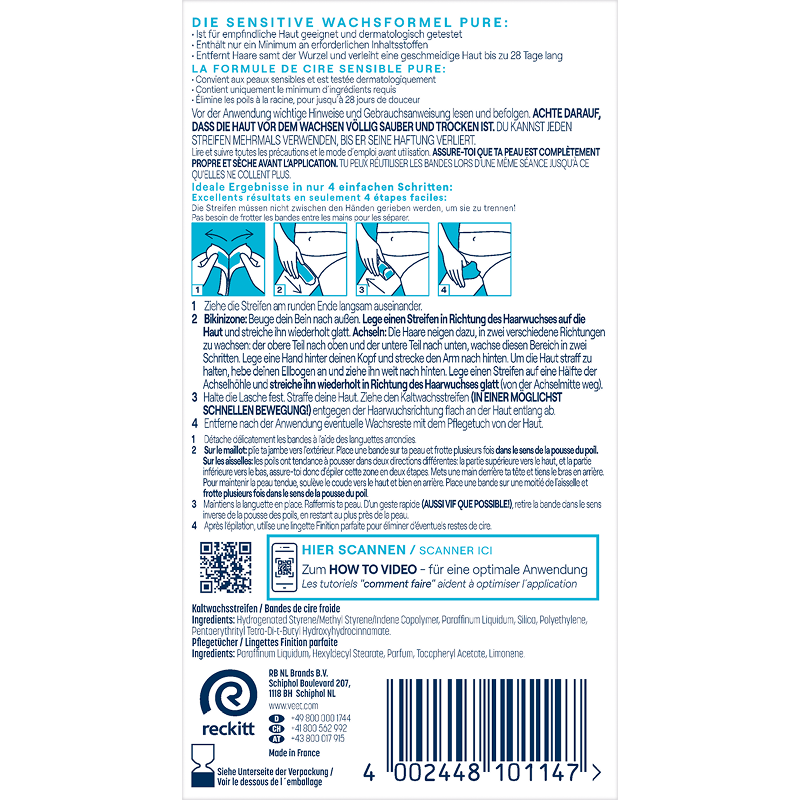 Veet PURE Kaltwachstreifen Bikini & Achseln, sensible Haut, 16 Stück 2