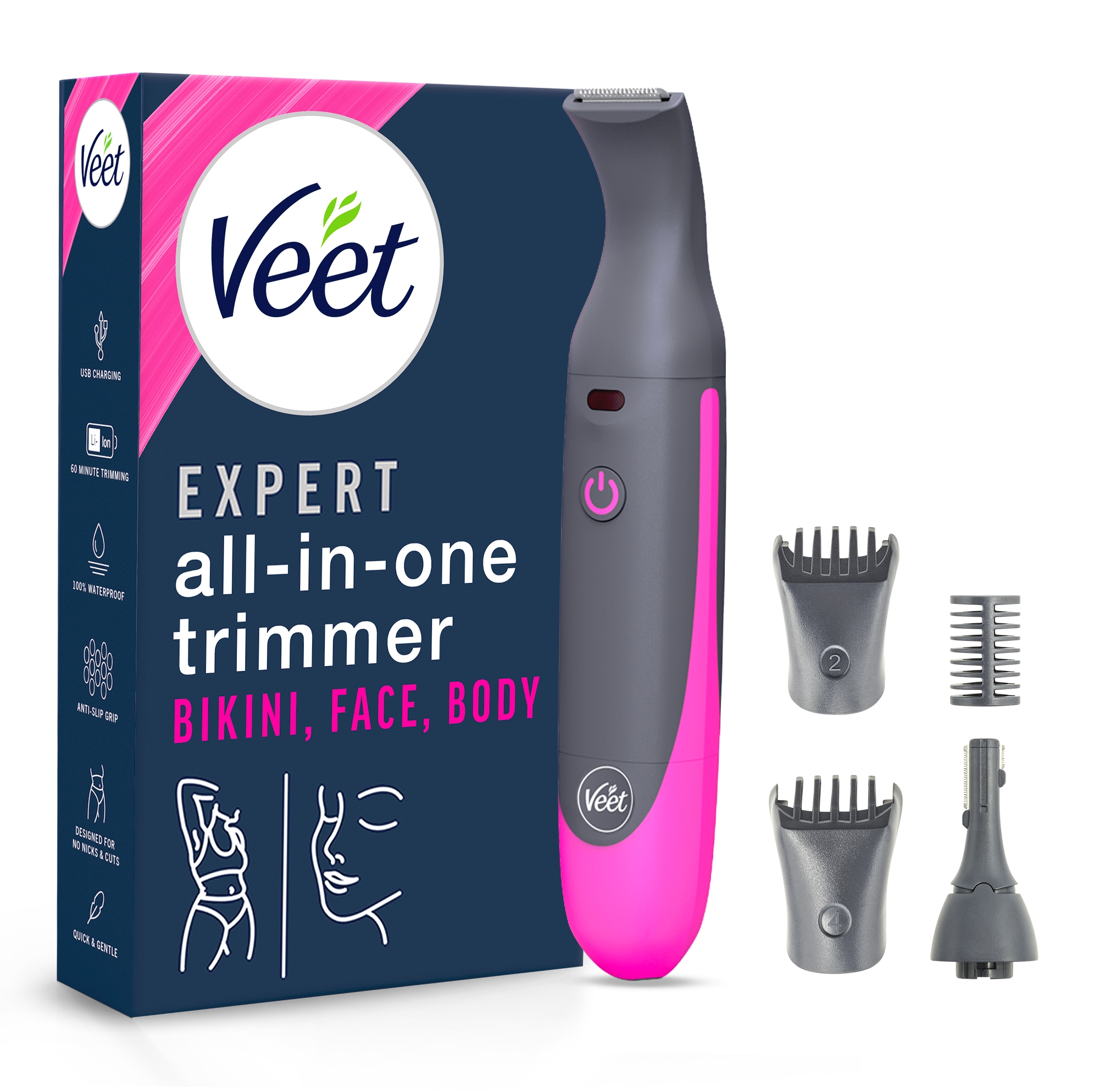 Veet EXPERT All-In-One Trimmer - Trimmer + 2 Trimmerköpfe & 3 Kammaufsätze 1
