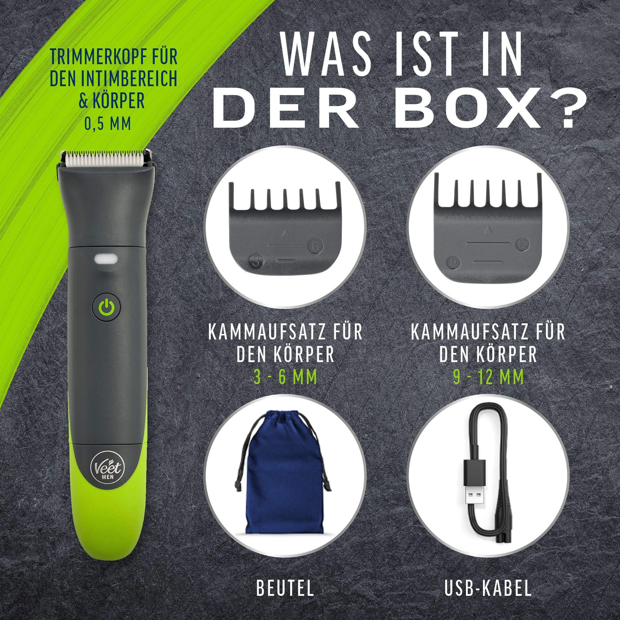 Veet Men Intimate Trimmer - Trimmer + 1 Trimmerkopf & 2 Kammaufsätze 5