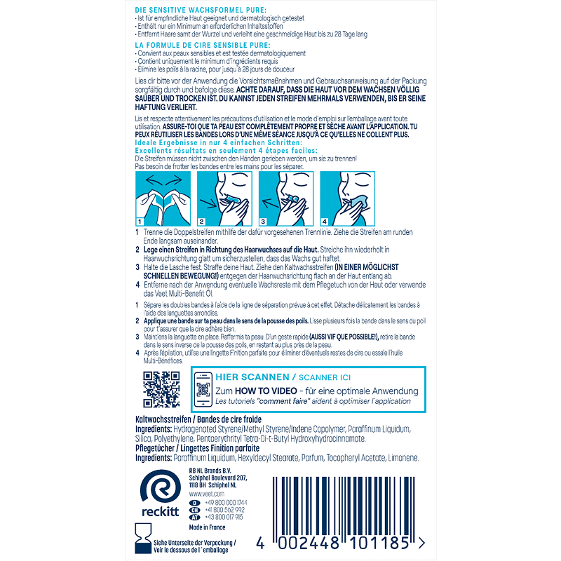 Veet PURE Kaltwachsstreifen Gesicht, sensible Haut, 20 Stück 2