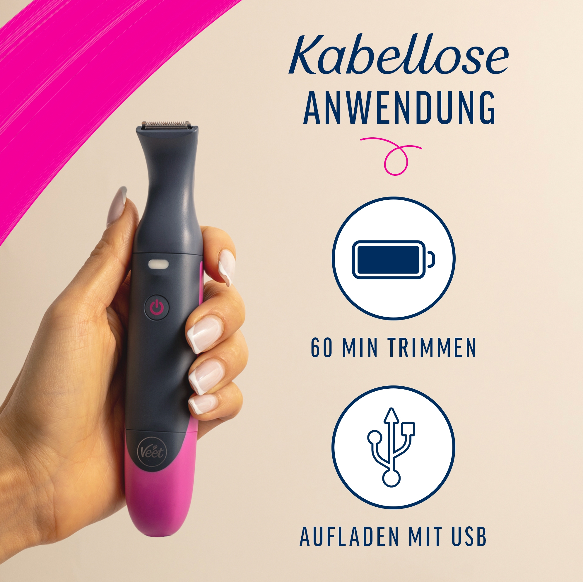 Veet EXPERT All-In-One Trimmer - Trimmer + 2 Trimmerköpfe & 3 Kammaufsätze 8