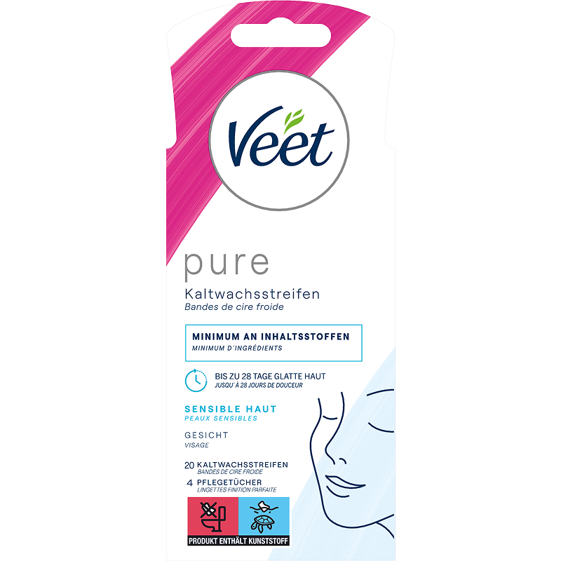 Veet PURE Kaltwachsstreifen Gesicht, sensible Haut, 20 Stück 1