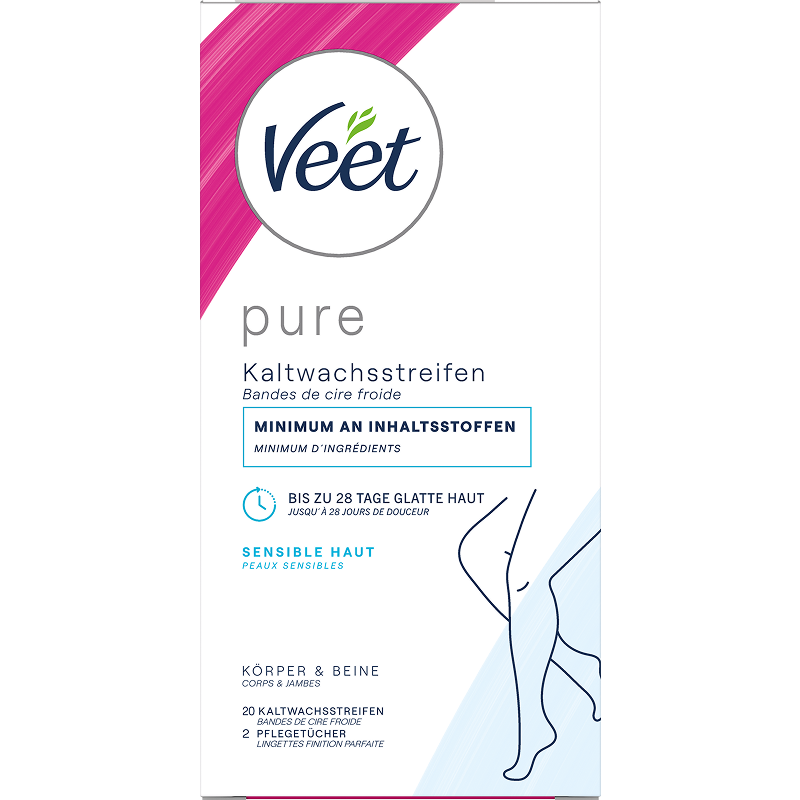 Veet PURE Kaltwachsstreifen Beine & Körper, sensible Haut, 20 Stück 1
