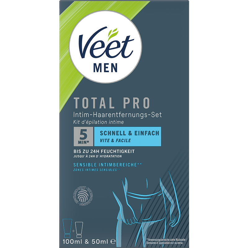 Veet Men Intim-Haarentfernungs-Set, Haarentfernungscreme Intimbereich + Pflegebalsam, 150ml 1