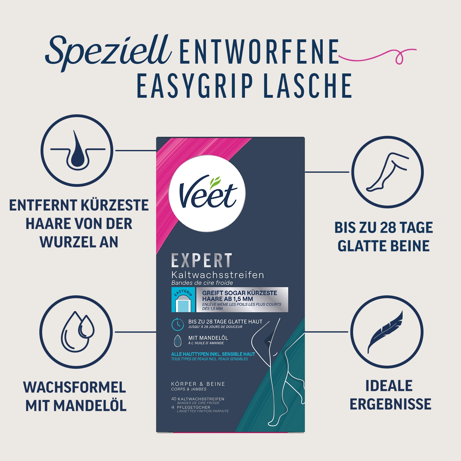 Veet EXPERT Kaltwachsstreifen Beine & Körper, alle Hauttypen, 40 Stück 8