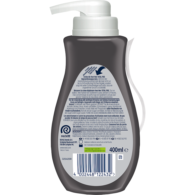 Veet Men Haarentfernungscreme Oberkörper & Beine Pumpspender, normale Haut, 400ml 1