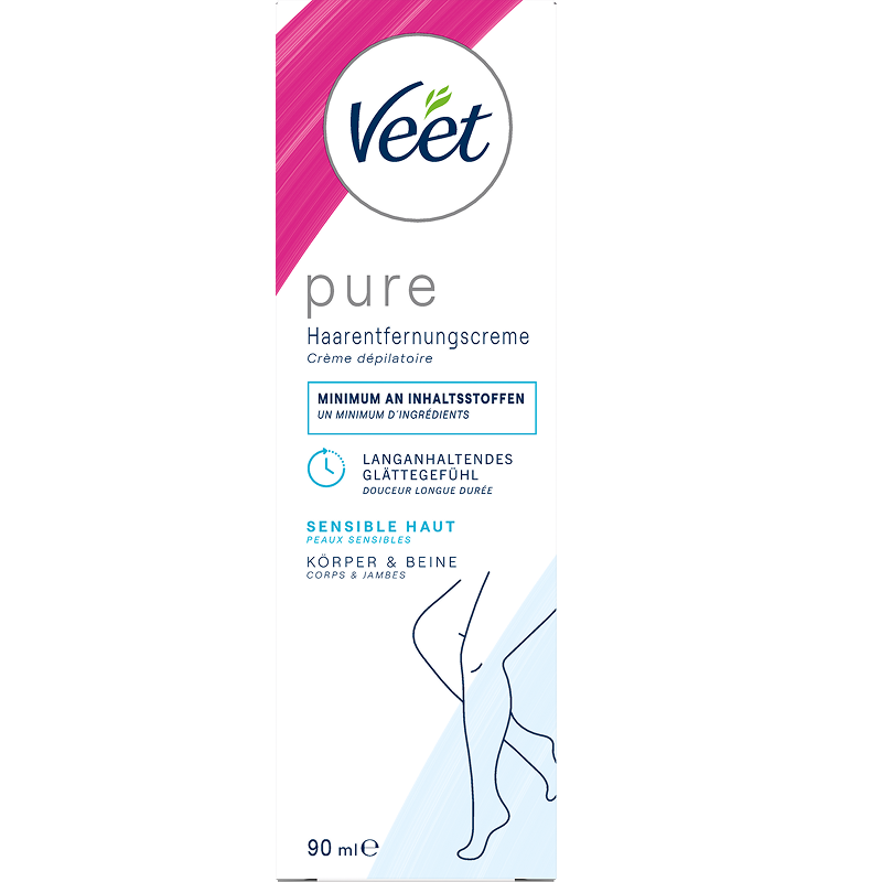 Veet PURE Haarentfernungscreme Körper & Beine, sensible Haut, 90ml 1