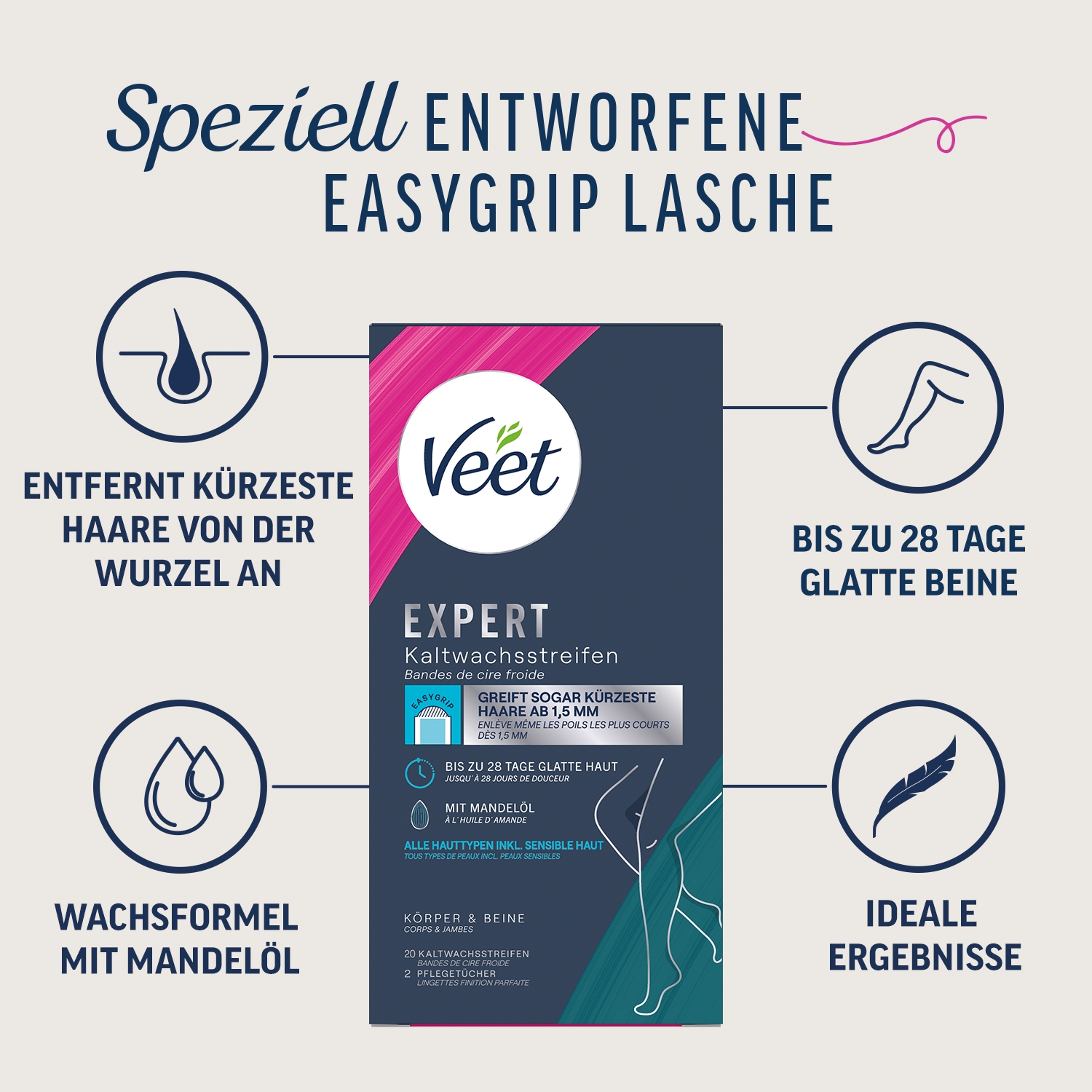 Veet EXPERT Kaltwachsstreifen Beine & Körper, alle Hauttypen, 20 Stück 13