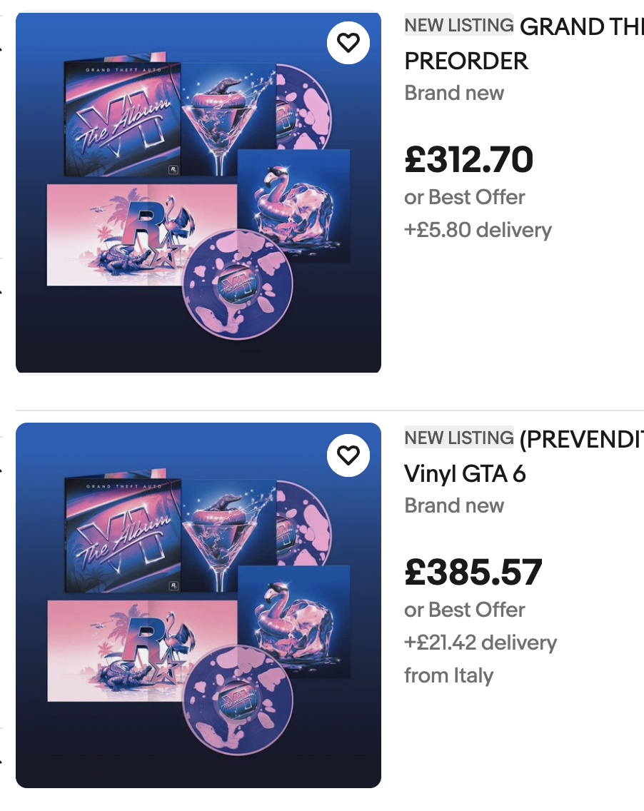 GTA VI: The Album Limited-Edition Vinyl resold on eBay, Credit: GAMINGbible