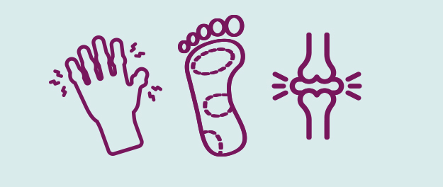 Line drawings of human hand, human foot and two bones that are connected