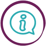 Icon showing a speech bubble with an information sign in the middle
