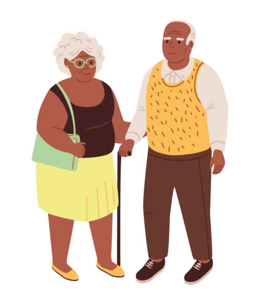 Illustration of two older people standing together