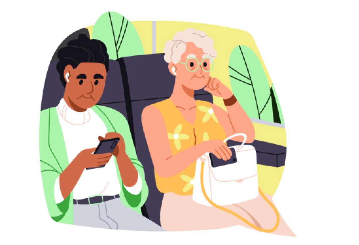 Illustration of two people sitting on a train