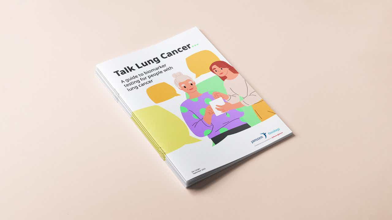 Front cover of a guide to biomarker testing for people with lung cancer