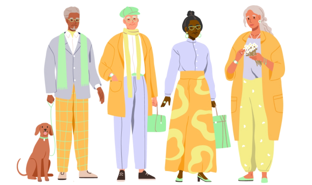 Illustration of four people standing in a line