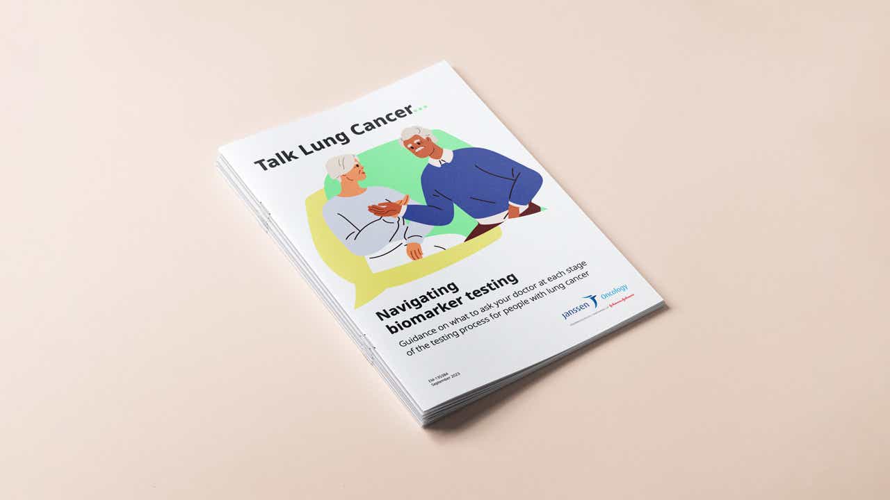 Front cover of a question and answer guide for navigating biomarker testing with lung cancer