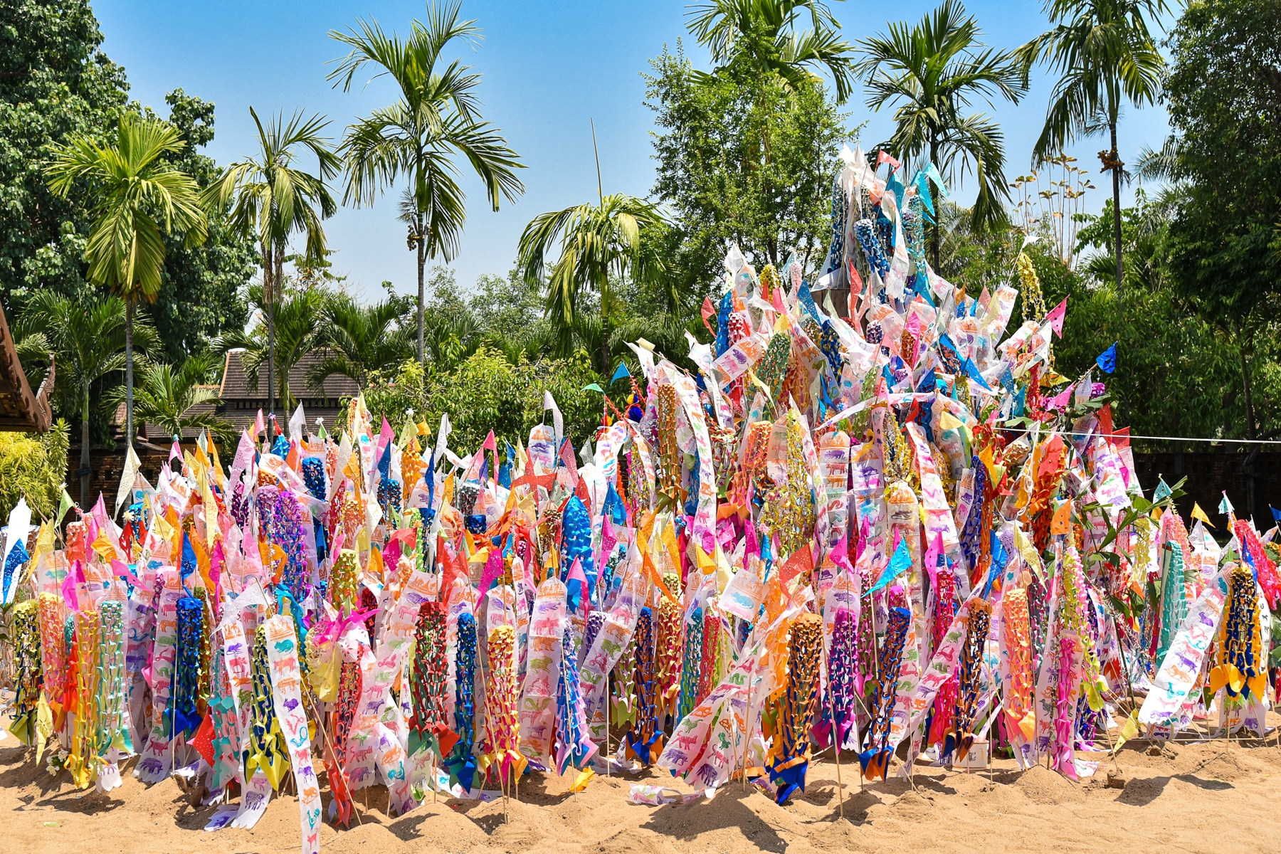 Colourful paper flags are a symbol of Songkran