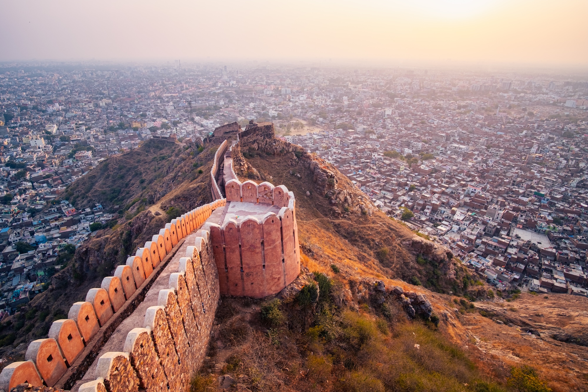 Jaipur, Rajasthan, India's Jaigarh Fort at dusk