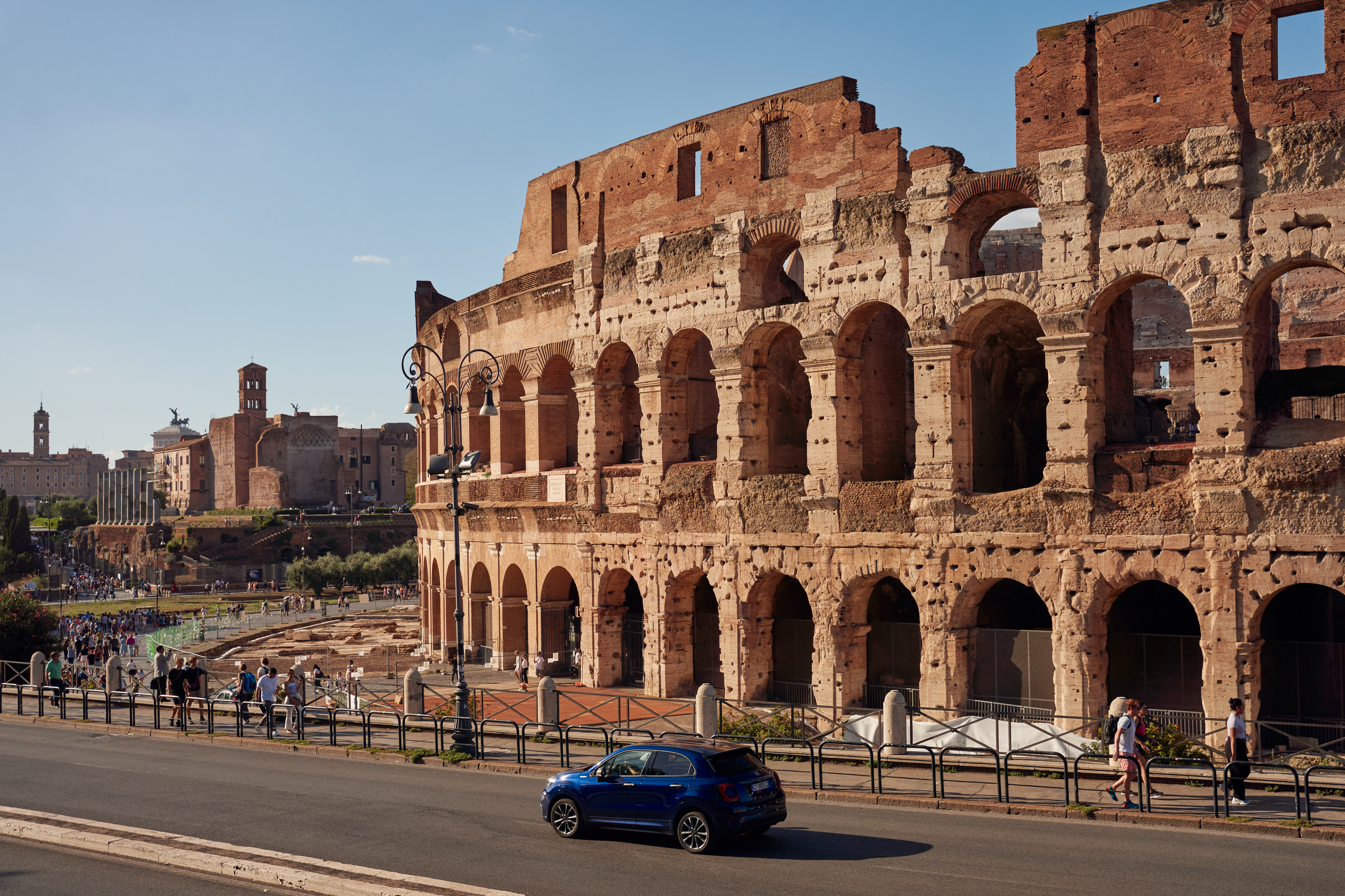 Side view of the Colosseum in Rome.