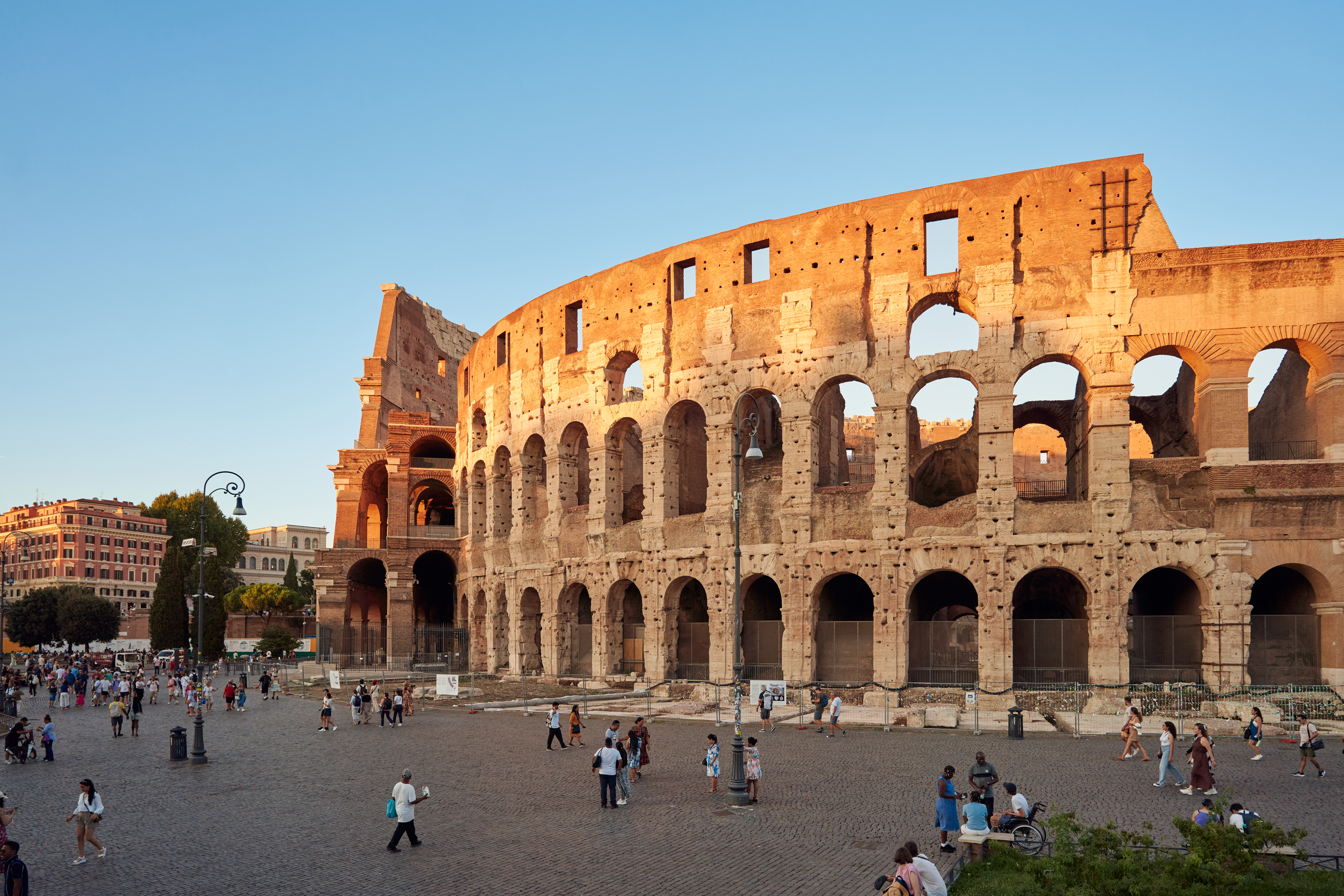 The Colosseum in Rome at sunset.