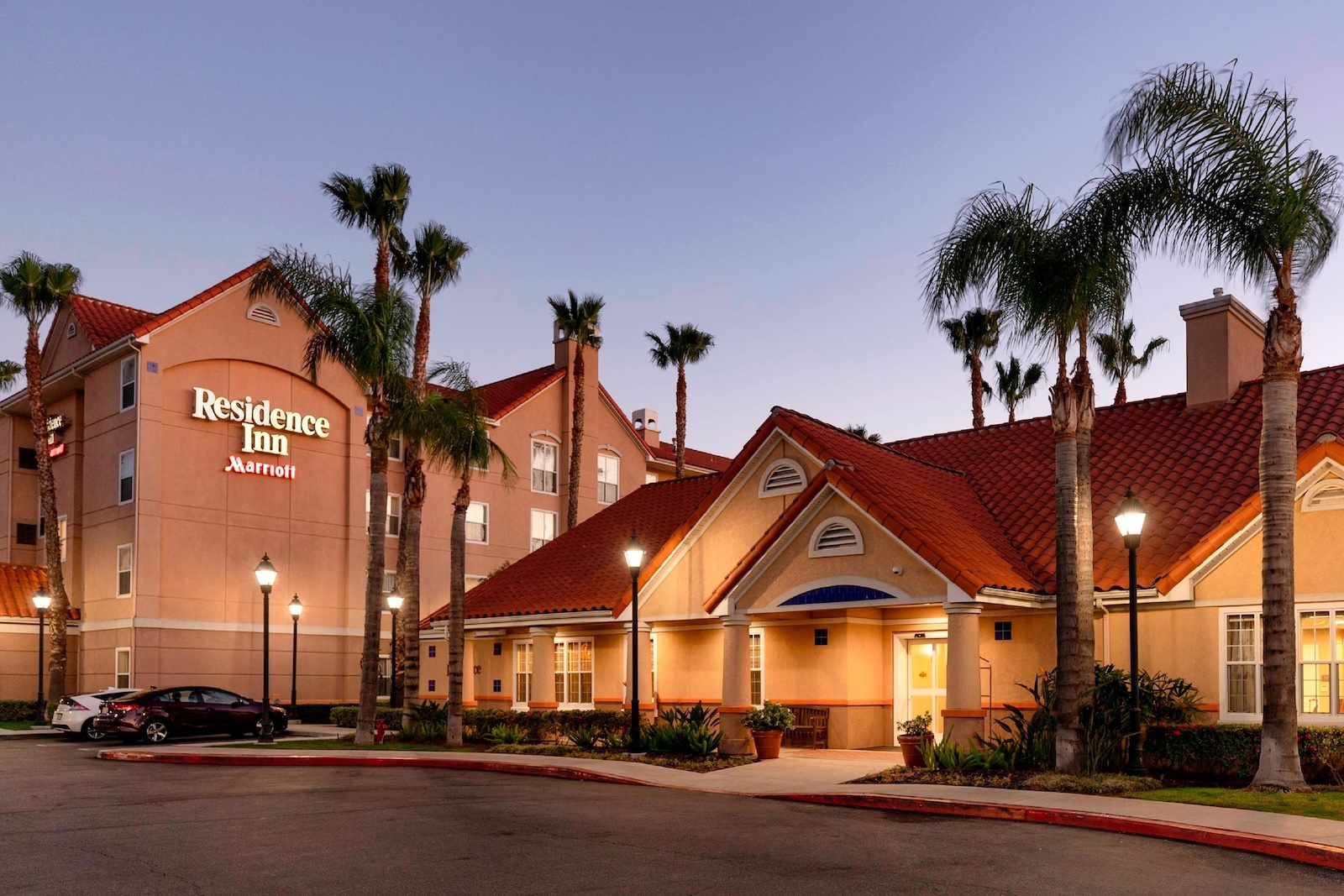 Residence Inn Anaheim Hills Yorba Linda exterior view featuring orangey, modern architecture and landscaped surroundings.
