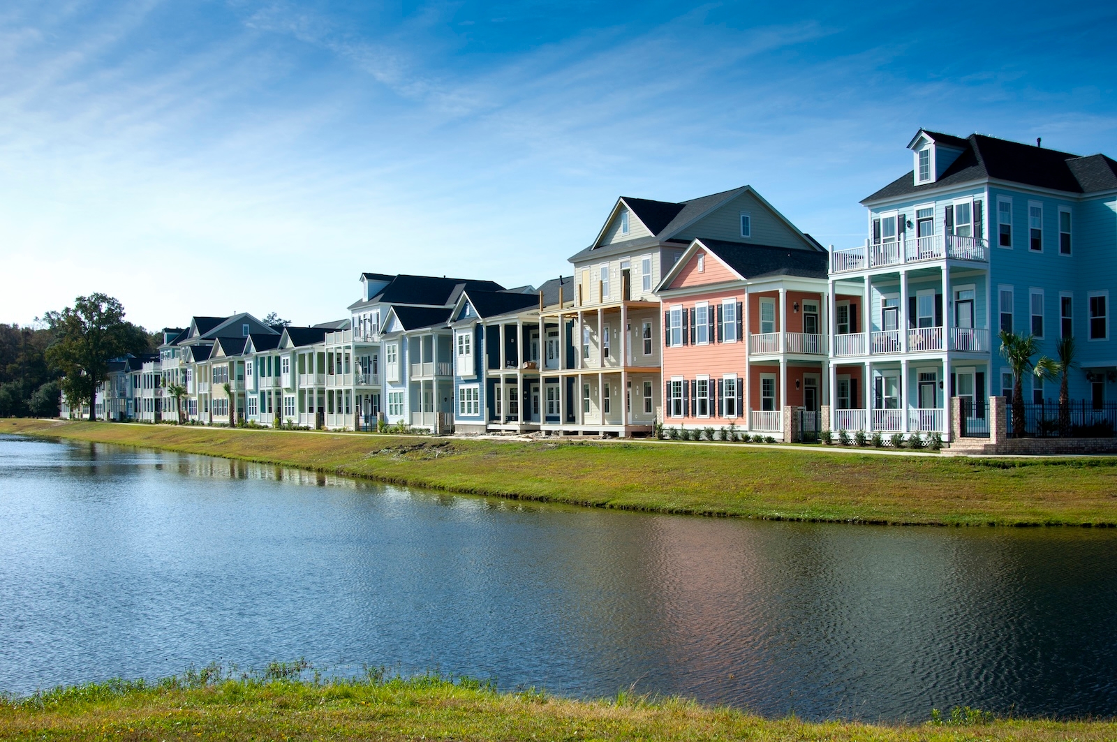 A row of houses in Market Common, showcasing a variety of architectural styles and colours
