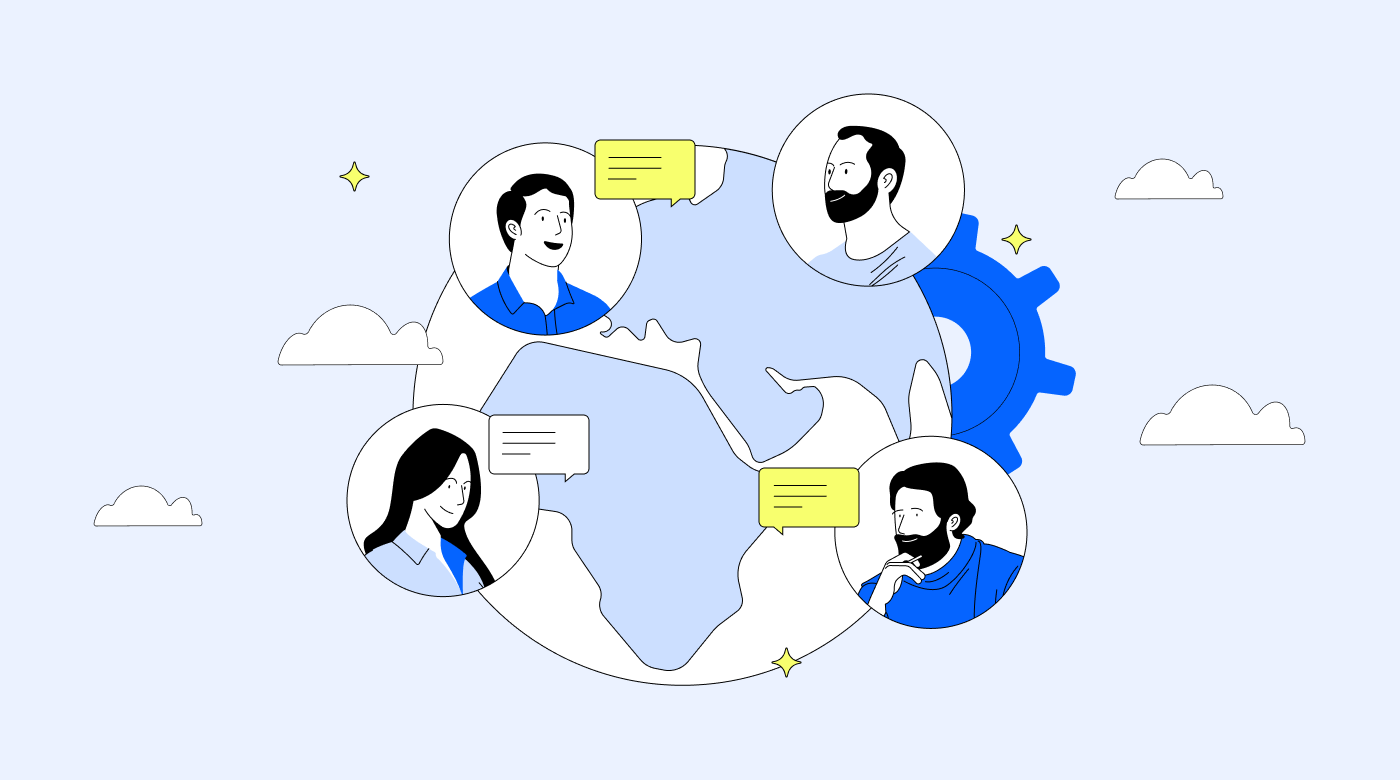 An illustration of Independent contractors working remotely all over the world.