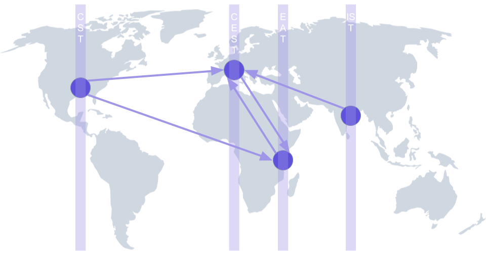 Gray world map with cities not using UTC