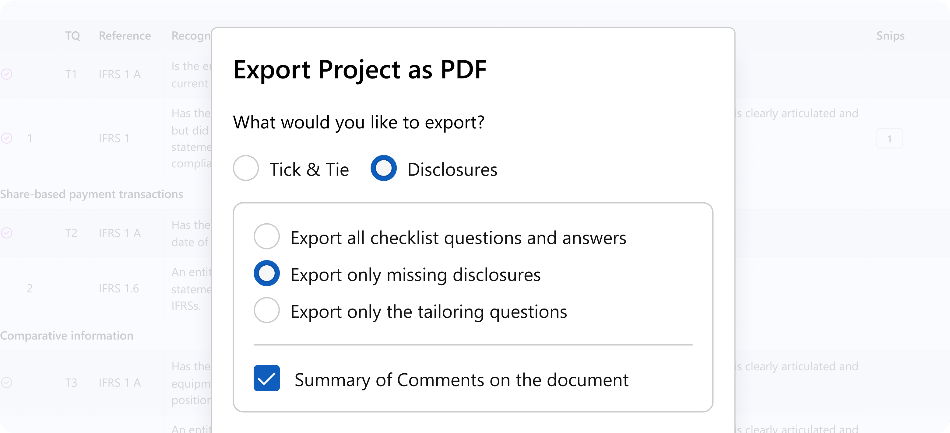 Quickly export your disclosures