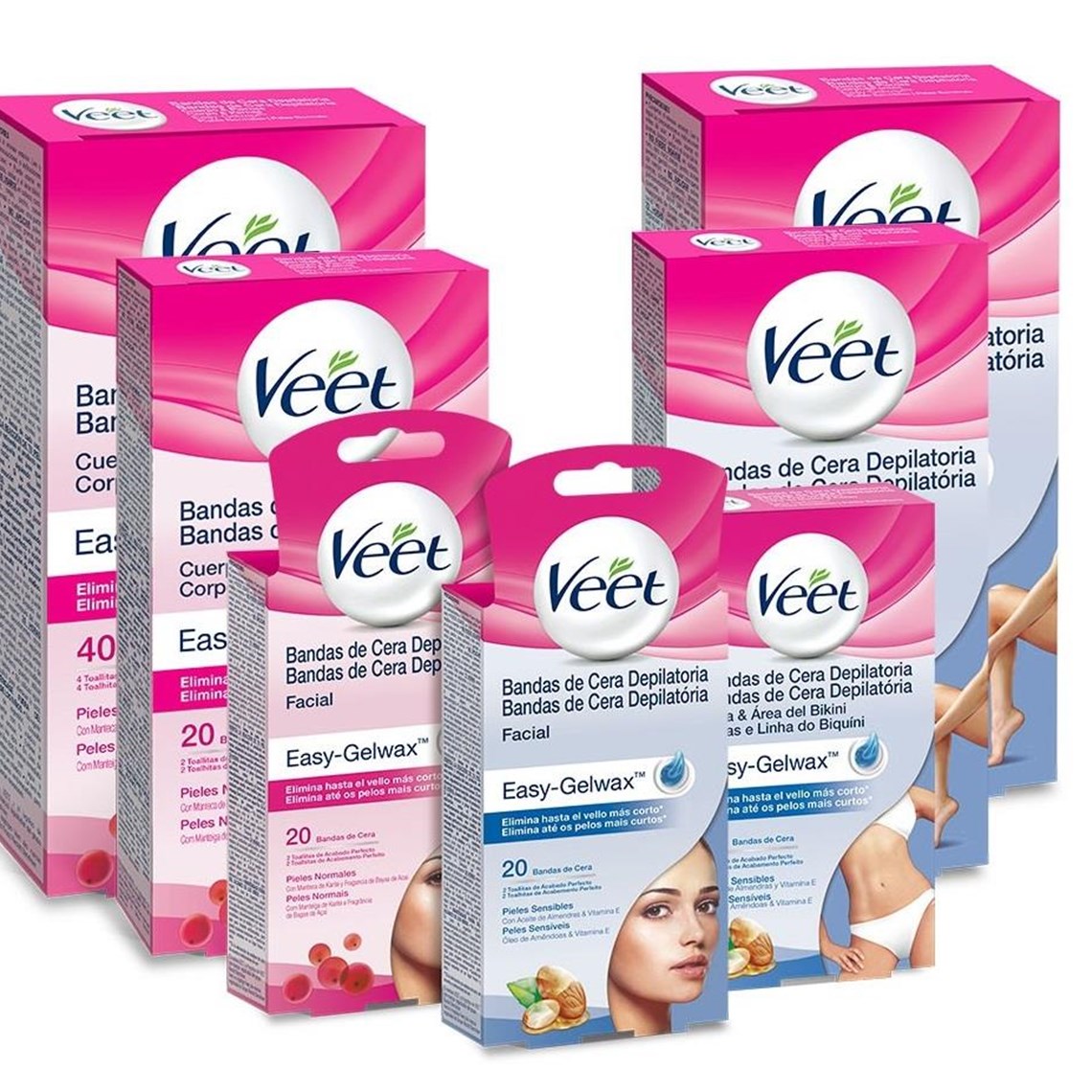 Veet Pure Kit de Cera Depilatoria de Azúcar para cuerpo y rostro