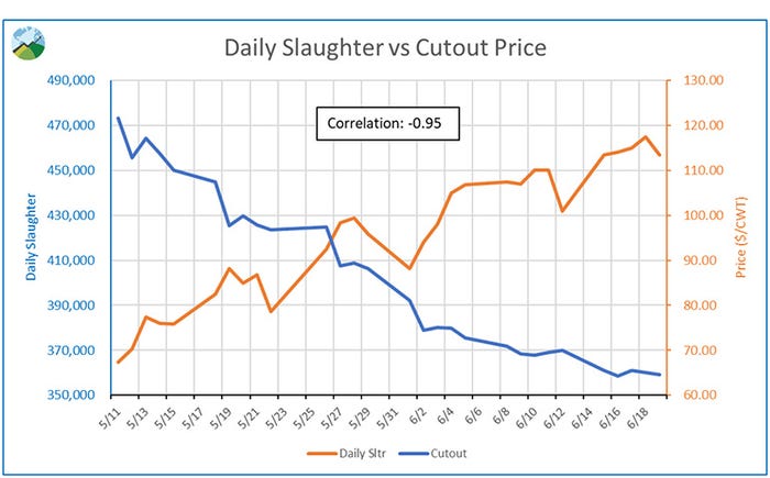 Daily slaughter versus cutout price