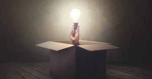 Illustration of innovation: light bulb thinking outside of the box
