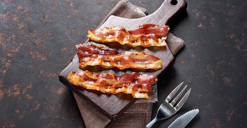 Fried bacon on a cutting board