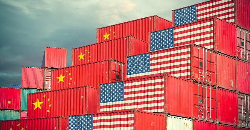 Illustration of China and U.S. cargo containers stacked