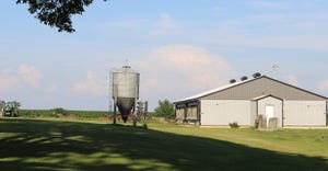 Midwestern U.S. farm with a hog barn