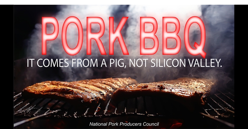 Ad placed by the National Pork Producers Council in the Kansas City airport reminding travelers where pork originates.