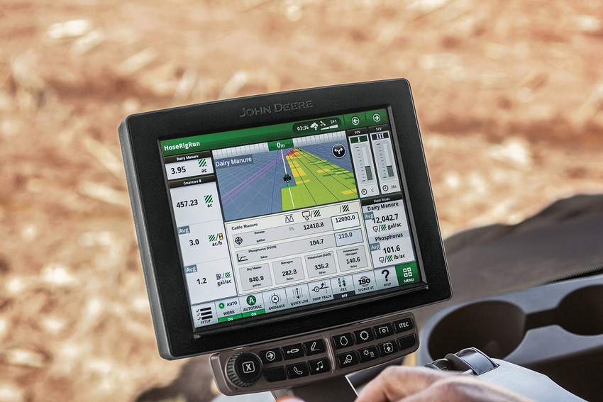 John Deere’s Manure Constituent Sensing system monitors nutrients that are in manure as it is being applied to a field, all
