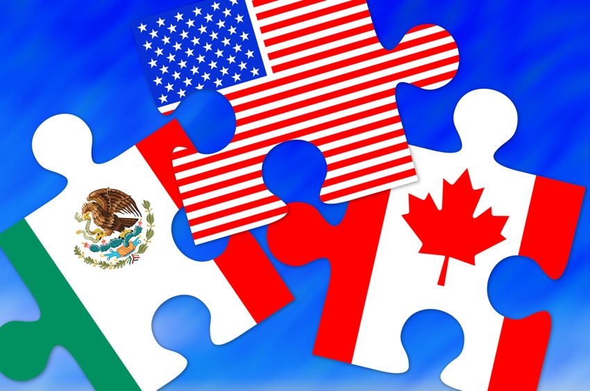 NAFTA graphic of Canada, Mexico and US flags on puzzle pieces