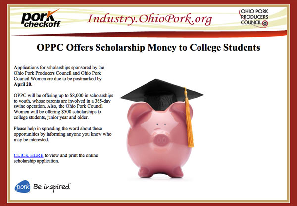 Ohio Pork Producers Council Offers Scholarship Money to College Students