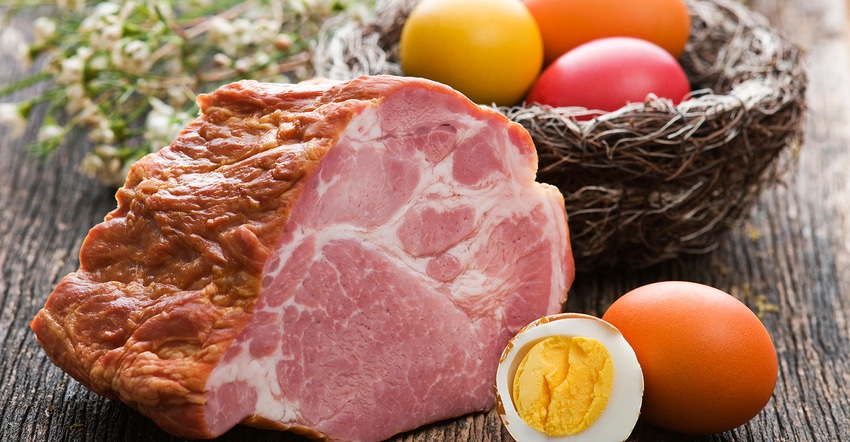 Easter ham and dyed eggs