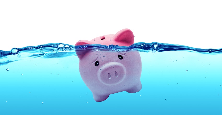 Sinking piggy bank; too much debt