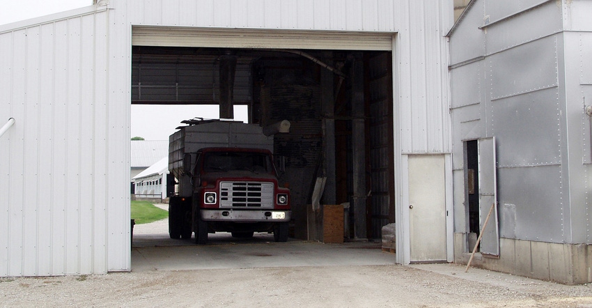 Feed truck in the loading bay at the mill