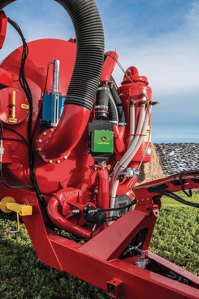 John Deere’s Manure Constituent Sensing system can be plumbed onto a variety of tanker or dragline equipment for the application of liquid manure.