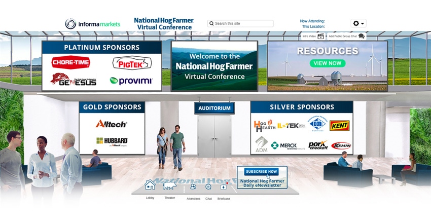 Screen shot of the lobby of National Hog Farmer’s Global Hog Industry Virtual Conference
