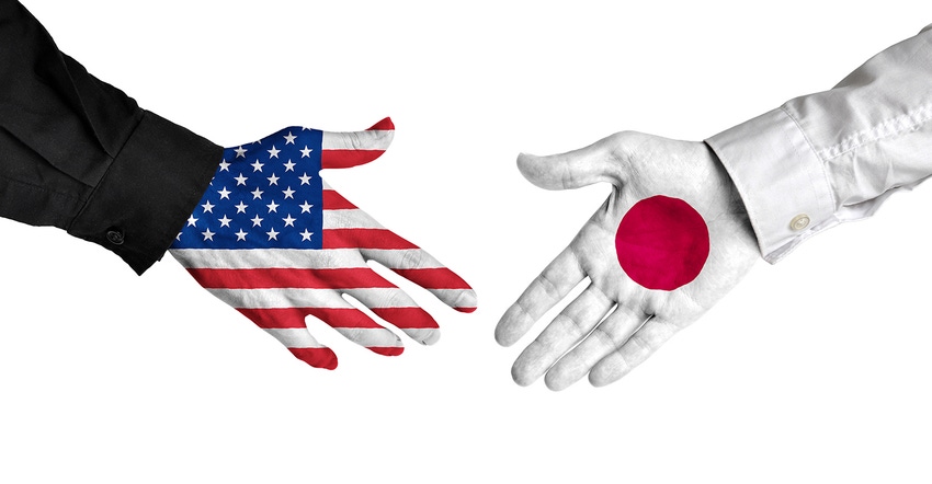 Illustration of U.S. and Japan painted handshake