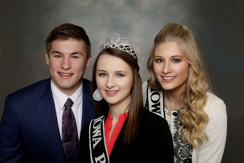 From left, Isaac Wiley, Walker; Gracie Greiner, Washington, and Carli Grau, Newell are the 2019 Iowa Pork Producers Associati