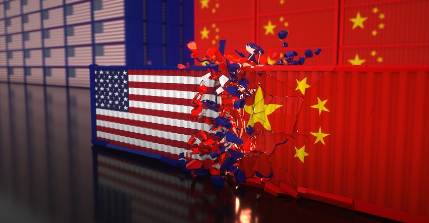 Illustration of U.S. and China on a trade collision course
