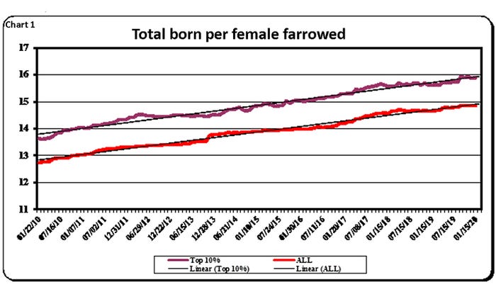  Total born per female farrowed